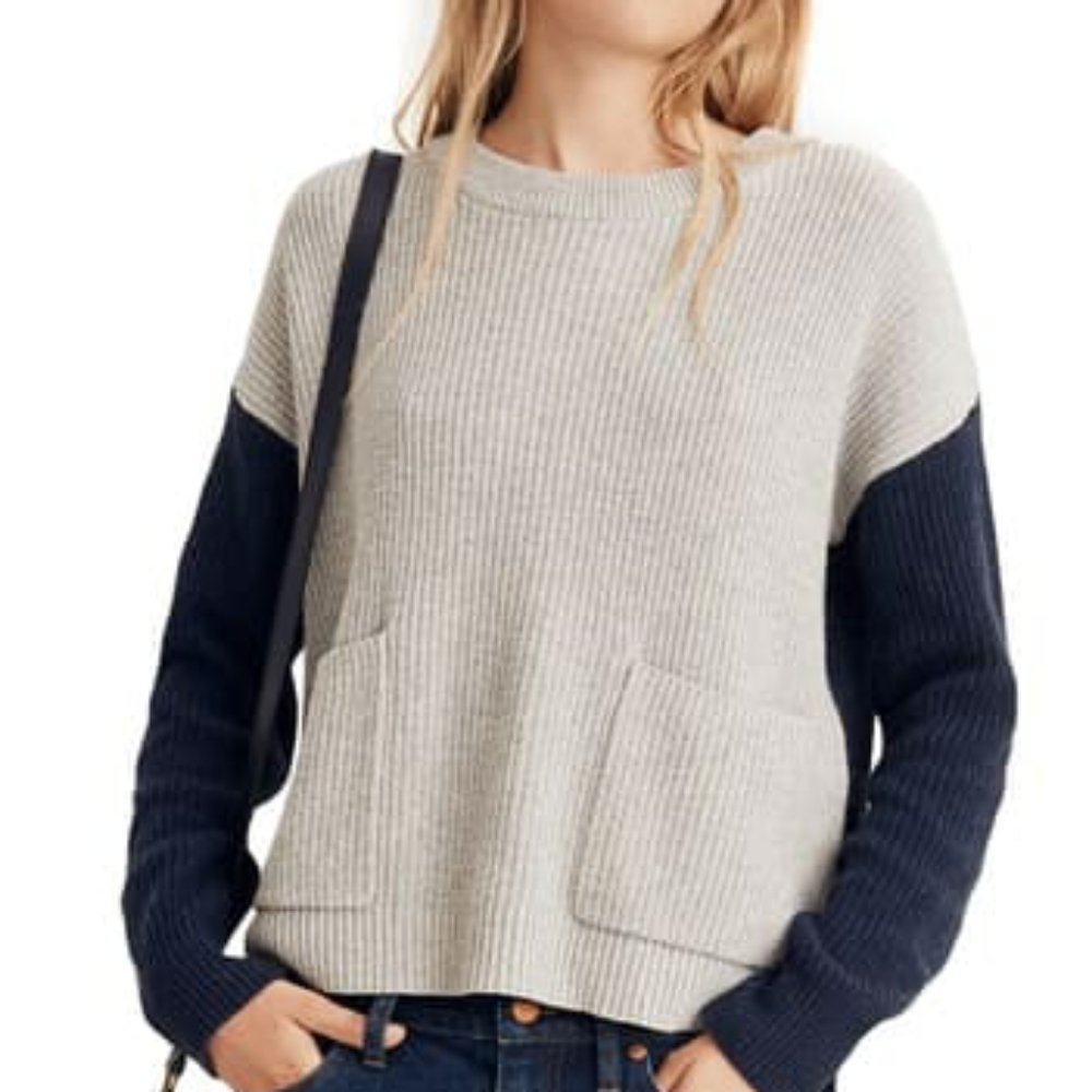 Madewell Boxy Navy Harper Rib Knit Women's Sweater - Picture 14 of 16